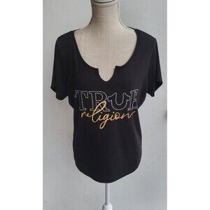 True Religion Women's Casual Rhinestone logo Short Sleeves T-shirt Size Large